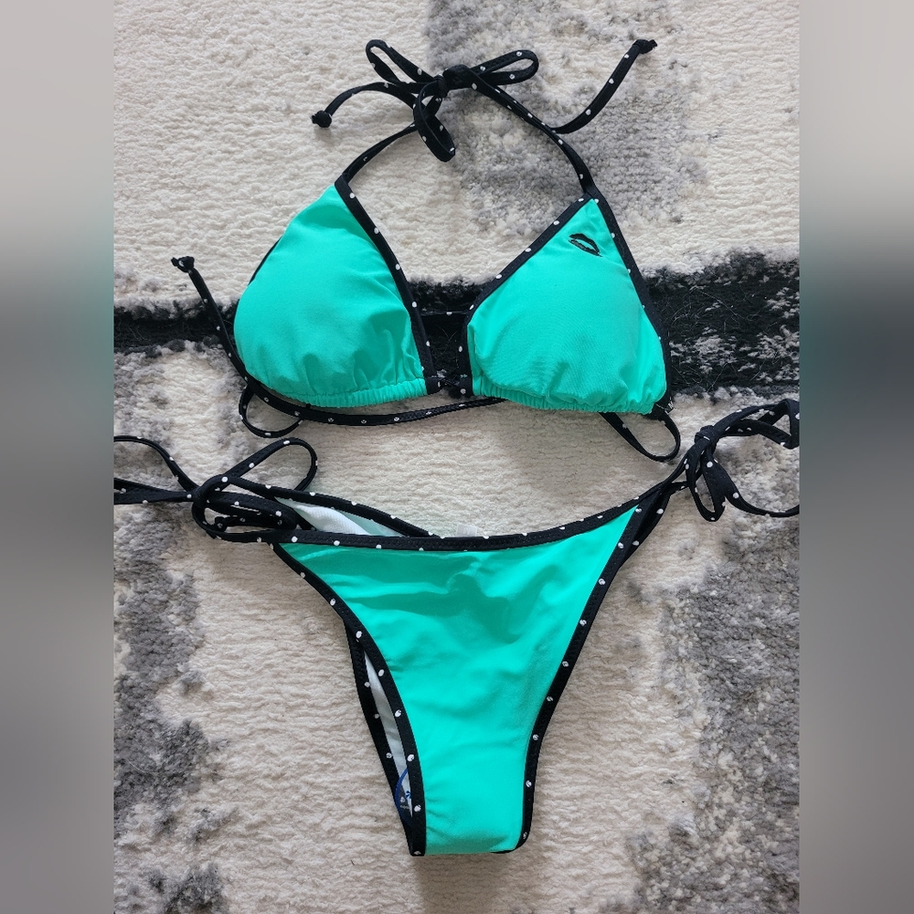 Turquoise Triangle Tie-Side Bikini Set - Women